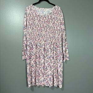 Wallflower Cottagecore Pink Floral Smocked Midi Dress - 1X - Women's Plus Size